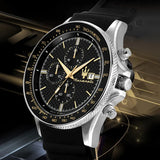 Amazing Gold Maserati Men's Watch Sports Leisure Luxury Europe and America Large Dial Black Silicone StrWatch.