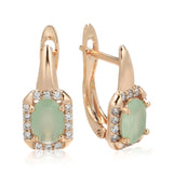 14 Karat Filled Gold New Geometric Oval Jade Green AAA Zircon Crystals Elegant Earrings