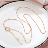 Unique Circle and Stick Rolled 14K Rose Gold Women's Necklace, Simple Trendy Fine Jewellery Glossy Necklace