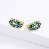Cyan Irregular Flower Design Elegant Handmade Enamel Stud Fashion Earrings