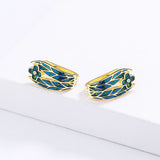 Cyan Irregular Flower Design Elegant Handmade Enamel Stud Fashion Earrings
