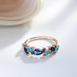 Gorgeous Blue AAA Zircon Crystals Leaf Ethnic 14K Rolled Rose Gold Luxury Ring For Women -  Daily Party Jewellery