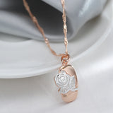 14K Rolled Gold Fashion Silver Color Mix Hollow Rose Flower Pendant Necklace for Women