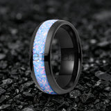 Rainbow Fire Opal Inlay 4/6/8mm Tungsten Carbide  Men Women Comfort Fit Rings