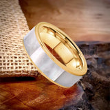 White Mother Of Pearl Shell Inlay Plane Polished Black Tungsten Ring for Men Women