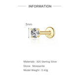 D Colour Four Prong Moissanite Diamonds 0.03-1.2CT Flat Back Piercing Earrings