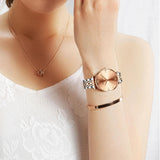 Simple Elegant Round Dial Fashion Stainless Steel Ladies Watches Rose Gold Colour Quartz Wristwatches with Bracelets