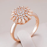 Fashion 14K Rolled Rose Gold Creative Crystal Flower AAA Zircon Diamonds Rings for Women Vintage Wedding Jewellery