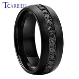 Single Row Black Cubic Zirconias Inlay Brushed Finish 8mm Tungsten Steel Combination Rings