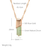 Glossy Square Design Filled 14K Rose Gold Mist Green AAA Zircon Necklace Pendant - Elegant Party  Jewellery