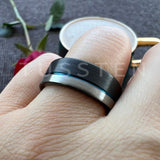 New Arrival 8MM Black Blue Offset Grooved Brushed Tungsten Carbide Wedding Ring for Men Women - The Jewellery Supermarket