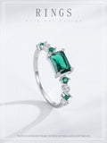 Elegant AAAA Lab Created Diamonds Silver Vintage AAA Green Square Zircon Rings