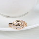 Rolled 14K Rose Gold White and Black AAA Zircon Diamonds Ring - Fashion Geometry Vintage Style Fine Jewellery