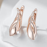 14K Filled Gold With AAA Zircon Diamonds Fashion Pearl Leaf Drop Earrings Fine Jewellery