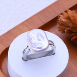 Irregular Big Baroque Natural Pearl Gold AAA Zircon Diamonds Silver Colour Rings