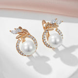 Gorgeous 14K Rolled Rose Gold Pearl Earings with AAA Zirconia Crystals - Luxury Fine Daily Jewellery