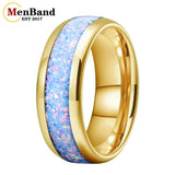Rainbow Fire Opal Inlay 4/6/8mm Tungsten Carbide  Men Women Comfort Fit Rings