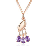 Shiny Flower Design 14K Rolled Rose Gold Purple, White AAA Zircon Crystals Necklace - Fashion Fine Jewellery