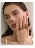 18K Gold Plated Glossy Stainless Steel Layered Hollow Distinctive Geometric Open Ring