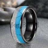 White Meteorite Block-like Turquoise Inlay 6/8MM Tungsten Rings for Men And Women