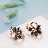14 Karat Filled Gold Luxury Geometric Flower Black AAA Zircon Crsytal Dangle Earrings