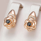 14 Karat Gold Filled New Black AAA Zircon Diamonds Vintage Creative Flower Earrings