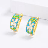 Green White Handmade Enamel 925 Stamp Irregular Pattern Women's Earrings