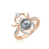 14K Gold Filled Spider Shape With Grey, White Pearl AAA Zircon Diamonds Unique Rings
