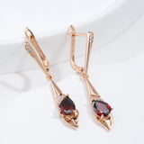 14 Karat Rolled Gold Red Water Drop AAA Zircon Crystals Long Dangle Elegant Earrings