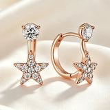 14 Karat Filled Gold Full Shiny AAA Zircon Diamonds Star Design Drop Earrings