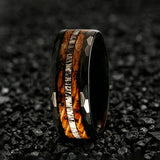 Classic Whiskey Barrel Oak Wood Deer Antler Inlay Tungsten Rings for Men Women