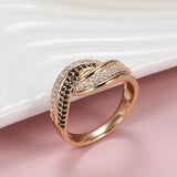 High Quality 14K Filled Rose Gold Double White Black AAA Zircon Diamonds Crossed Design Rings - Fine Jewellery