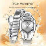 Snake Shape Design Exquisite Fashion Casual Waterproof Copper Band Wristwatch