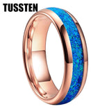 New Arrival Blue Opal Domed Polished Fashion Tungsten Engagement Wedding Comfort Fit Ring for Men Women - The Jewellery Supermarket