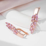14 Karat Filled Gold Vintage Pink AAA Zircon Crystals Leaf Luxury Dangle Earrings For Women