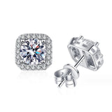 925 Sterling Silver D Colour VVS1 Moissanite Diamonds Square Halo Stud Earrings