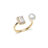 Elegant Real 925 Silver Freshwater Pearl Ring with AAA Zircon Diamonds
