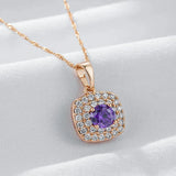 Luxury 14K Filled Rose Gold Purple AAA Zircon Diamonds  Pendant And Necklace - Shiny Party Fine Jewellery