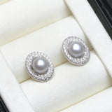 Freshwater Real Multicolour Pearls AAA Zircon Diamonds Halo Stud Silver Earrings