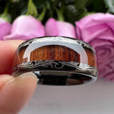 Vintage Koa And Dark Red Wood Inlay Dome 8MM Men Women Tungsten Carbide Rings