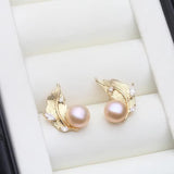 Feather Branch Real Multicolour Pearls AAA Zircon Diamonds Silver Stud Earrings