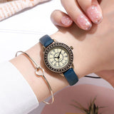 New Vintage Brown Retro Roma Quartz Ladies Quartz Small Dial Leather Band Women Bracelet Watches - The Jewellery Supermarket