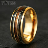 Whiskey Barrel Abalone Shell Inlaid With Rose Gold Polished Edge Tungsten Wedding