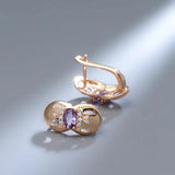 Charming Retro Oval Purple 14K Rolled Rose Gold AAA Zircon Diamonds Women's Stud Earrings - Fashion Jewellery