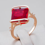 14 Karat Filled Gold Square Red AAA Zircon Crystal High Quality Daily Fine Rings for Women