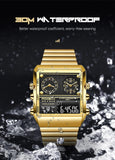 New Top Brand Luxury Gold Stainless Steel Sport Square Digital Analog Big Quartz Fashion Hipster Wristwatches - The Jewellery Supermarket