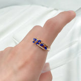 14K Gold Filled Leaf Shape Blue AAA Zircon Crystals Full Paved Multipurpose Fashion Rings