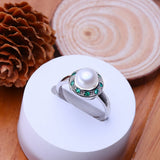 Bohemian Natural Freshwater Pearl Green AAA Zircons Crystals Silver Rings