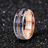 Gold/Blue Crystal Stones Guitar String Inlaid 8MM Men and Women Tungsten Rings