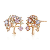 Charming 14K Rolled Rose Gold Fashion Exquisite Colorful Lucky Tree with AAA Zircon Crystals Stud Earrings